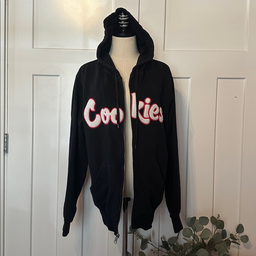 Cookies black original chenille appliqué zip front pockets M sweatshirt hoodie - Picture 4 of 16